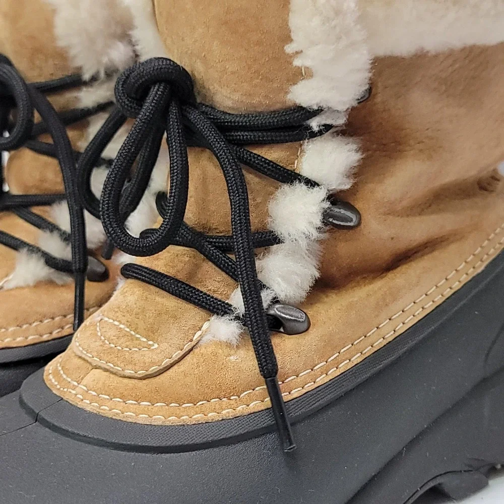 Sorel Snow Boots Womens Size 6.5 Brown Suede Faux Fur Ankle Winter NL1810-234